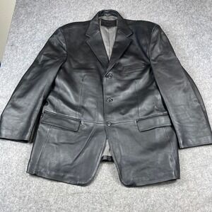 Stafford Executive Mens XL Black Genuine Leather Blazer Jacket 3 Button